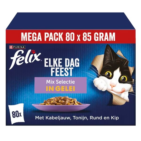 „Purina Felix Every Day Party Mix“ kačių ėdalo rinkinys želė pavidalu<br>80 x 85 g