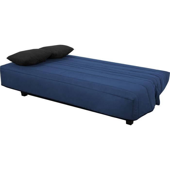 Sofá cama de 2 plazas DUNLOPILLO con sistema clic-clac - Azul marino - DREAMER