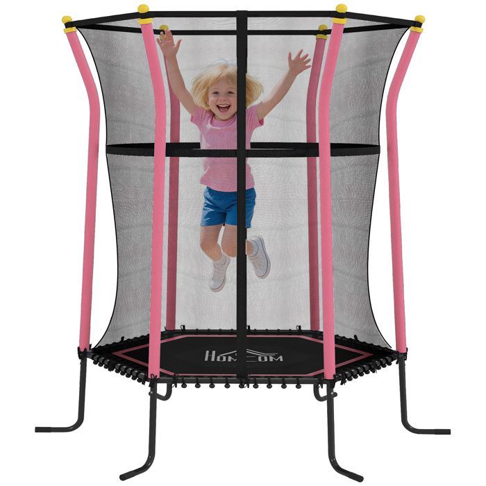 Children's trampoline - HOMCOM - Ø 1.63 x 1.9 m, safety net, zipped door, 6 poles - steel - pink/black