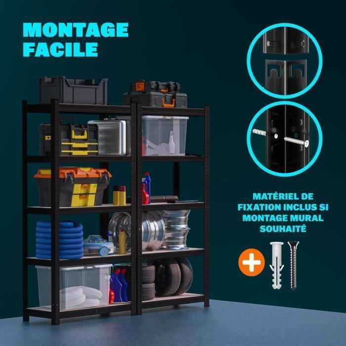 MONZANA® 2x zware stellingen, zwart, 5 lagen, 180x90x40cm, metalen stellingen, max. 875kg, opslag voor garage/werkplaats