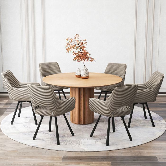 WAFTING Set of 6 Dining Chairs, Swivel Armchairs, Upholstered with Velvet Backrest, Taupe