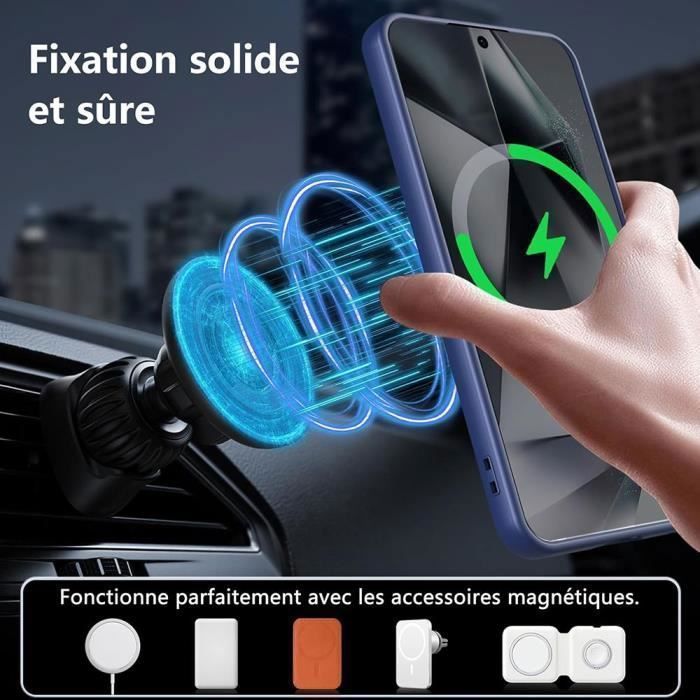 Hoesje en 2 screenprotectors van gehard glas voor Samsung Galaxy S25, beschermhoes met magnetische ring - Marineblauw