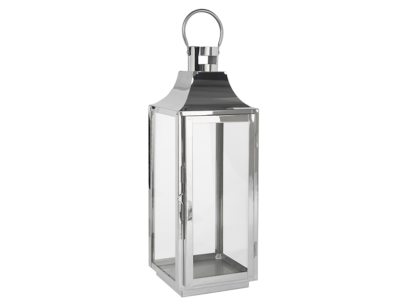 Lampion szklany metalowy 40 cm srebrny
