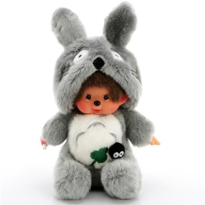 Muñeco de peluche Kiki Totoro Monchichi de 20 cm, color gris, con biberón.
