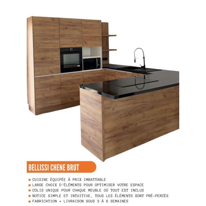 Bellissi Slim Keukenwandkast, Eikenhoutafwerking, 1 klepdeur, 80 cm breed - Cuisineandcie