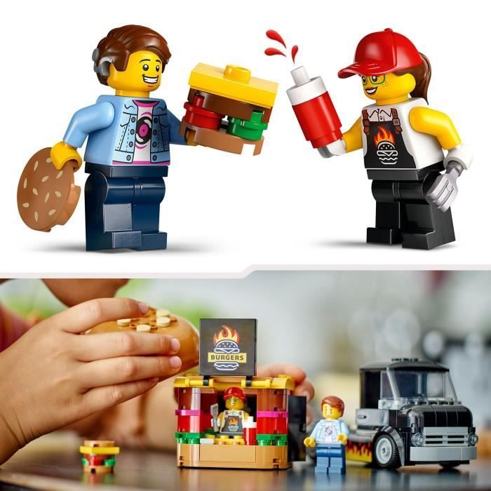 LEGO® 60404 City Le Food-truck de Burgers, Jouet de Camionnette, Jeu Imaginatif avec Camionnette et Minifigurines