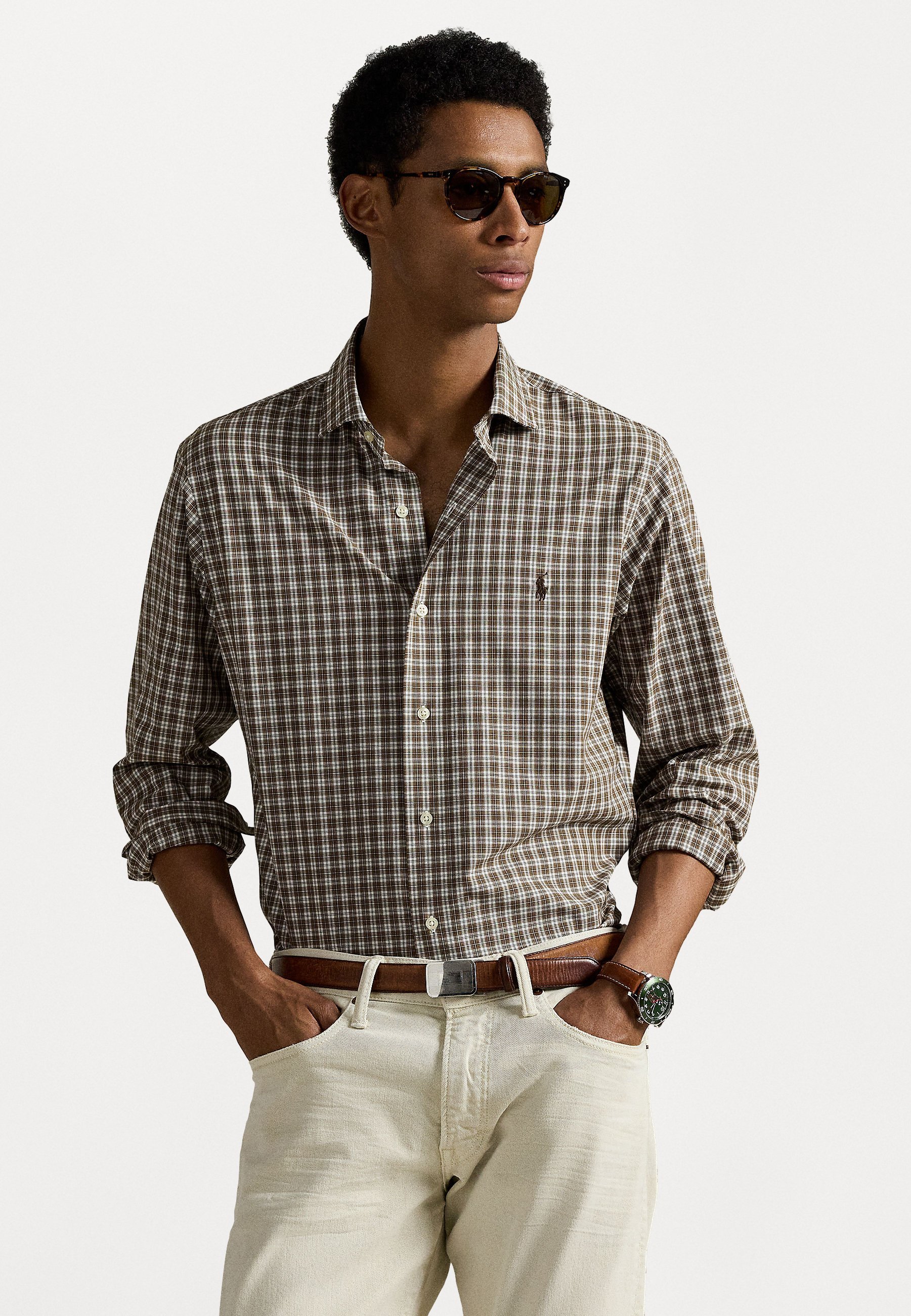 Camicia Polo Ralph Lauren CUSTOM FIT a quadri in popeline elasticizzato - Camicia - marrone multi