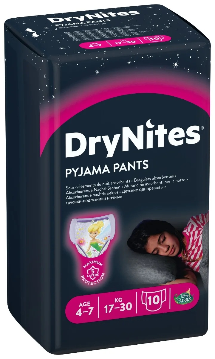 HUGGIES Drynites saugfähige Höschen für Mädchen von 4-7 Jahren, 10 Stück