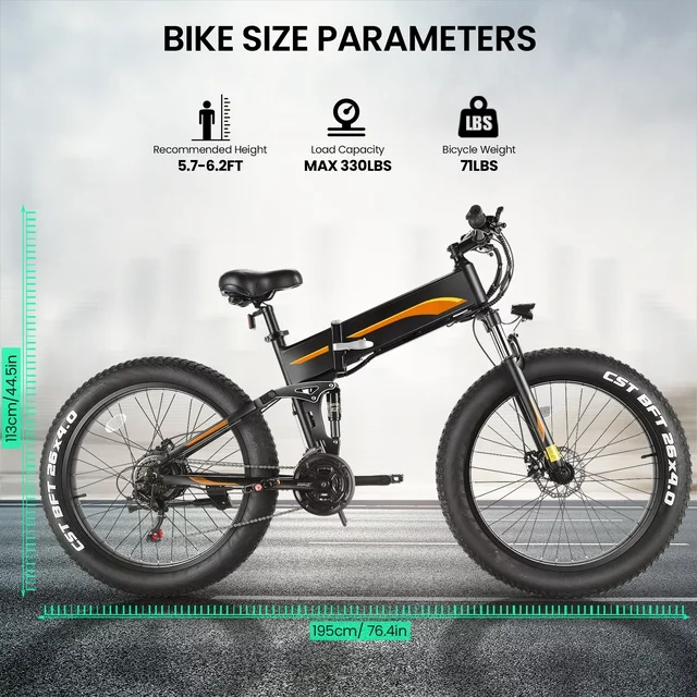 Funcid elektromos kerékpár, 26x4 vastag gumiabroncsú elektromos kerékpár felnőtteknek, 500 W-os Ebike összecsukható felnőtt elektromos hegyi kerékpárok 48 V 10 Ah akkumulátorral