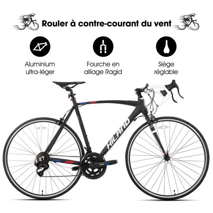 Hiland Véloe Route Course 700c racefiets voor in de stad - Racefiets met 14 versnellingen - Maat L - Zwart