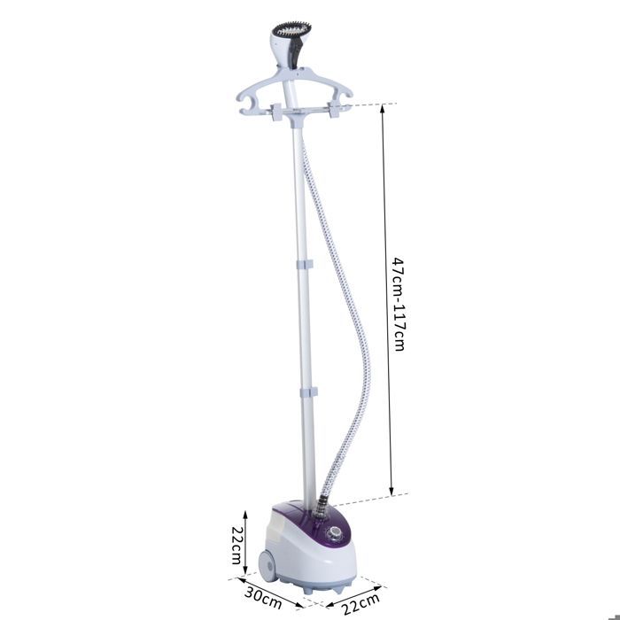 Défroisseur vapeur - HOMCOM - vertical vêtements 1,8 L 1800 W débit 30g/min tige telescopique - ABS - blanc violet
