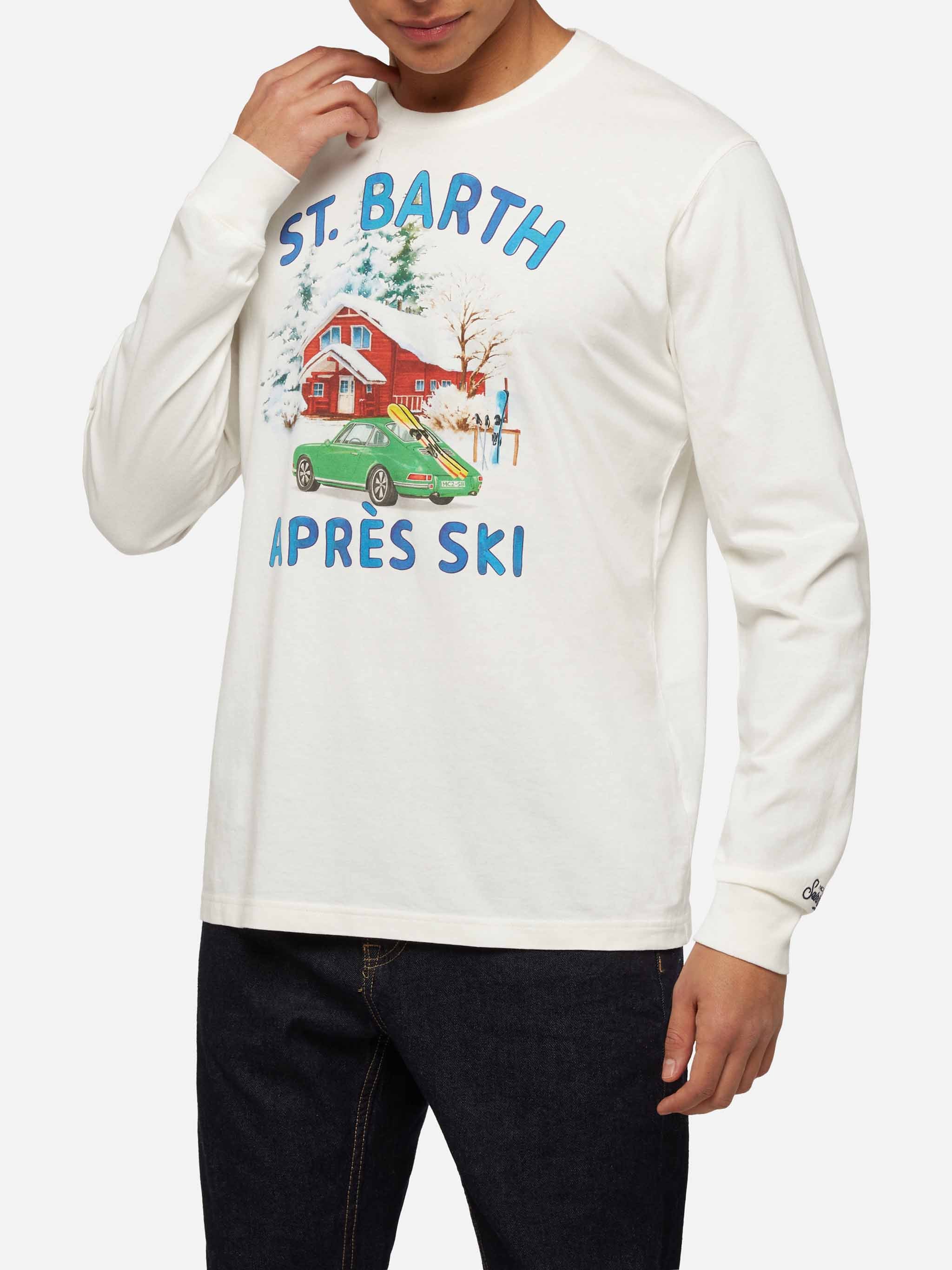 Camiseta de algodón de invierno de Luton con estampado de coche y chalet.