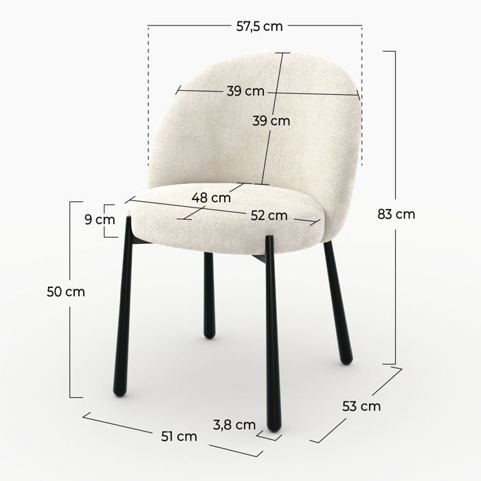 Set mit 2 Stühlen aus ecrufarbenem Chenille-Samt und schwarzem Metall – Pulpy – Rendez-Vous Déco