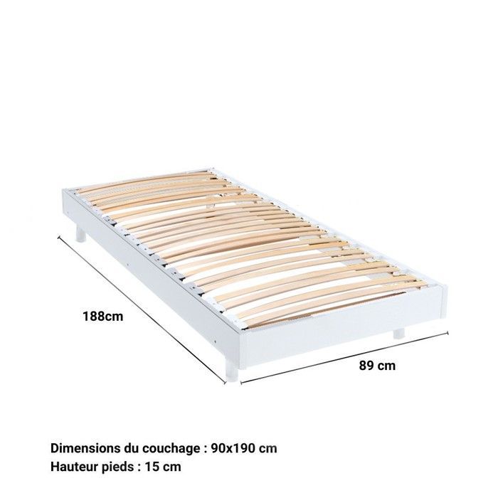 Base de cama SOMKIT 90x190 com pés / Branca