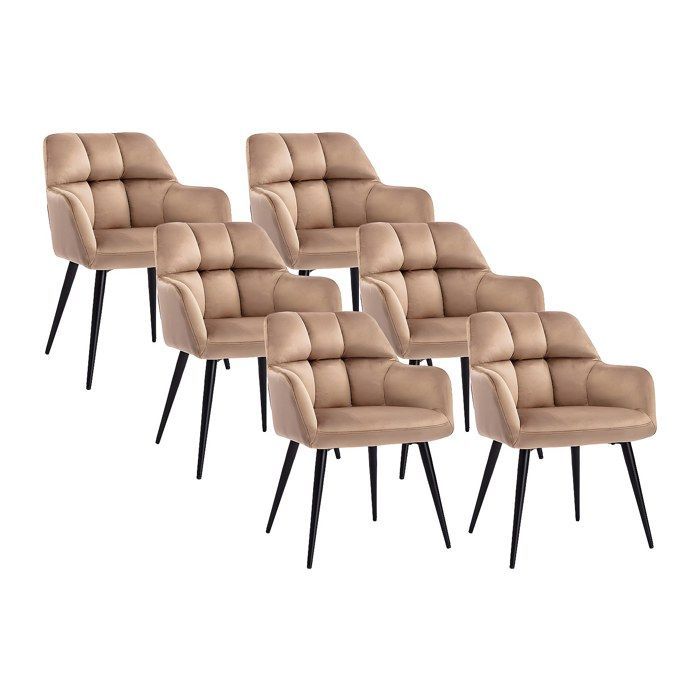 Lot de 6 chaises  avec accoudoirs - Velours et métal - Beige - PEGA
