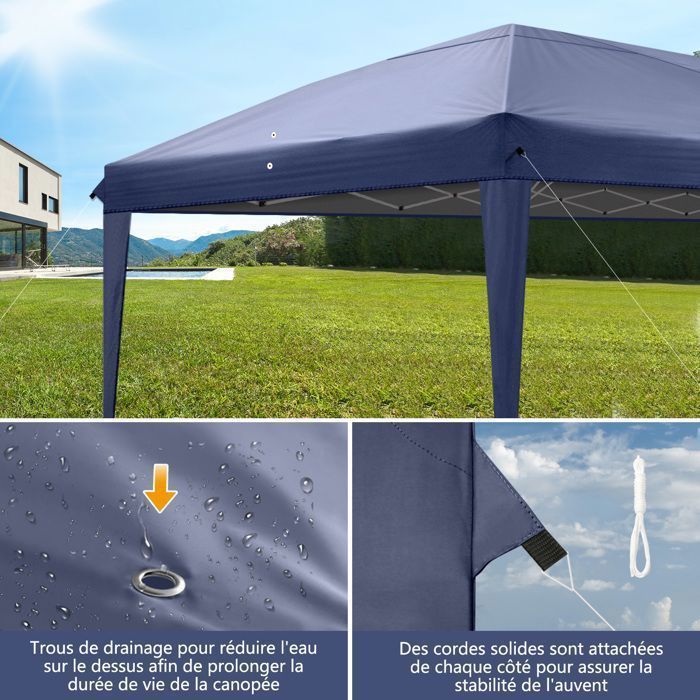 Tonnelle Pliante 3x6m establo impermeable, tonelada de jardín exterior Anti-UV, bolsa de transporte - Azul