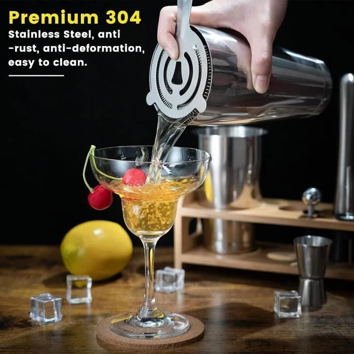 MTEVOTX 10-Piece Stainless Steel Cocktail Shaker Set with Bottle Opener, Pour Spouts, Jigger and Wine Stopper, Martini Set