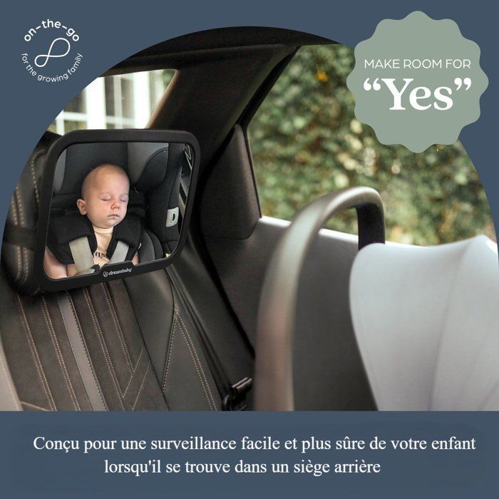 Large adjustable mirror - DREAMBABY - For baby's back seat - Rectangular - Black - 20 x 24 cm