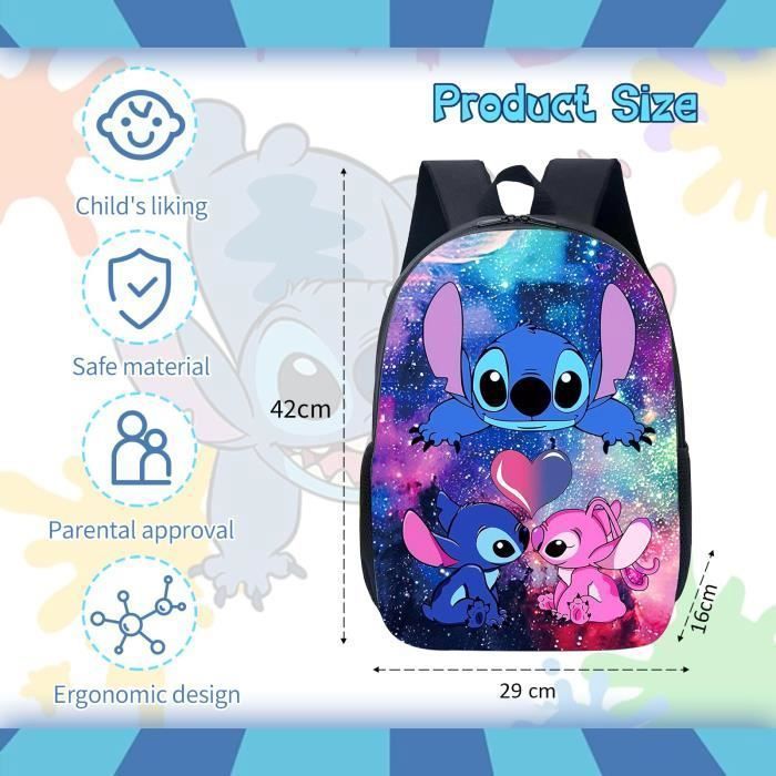 Stitch Children's Backpack, School Bag for Girls, Primary School Backpack, Large Capacity, Gift for Girls and Boys, 42x29x16cm