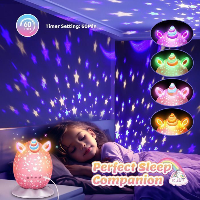 Veilleuse licorne ATOPDREAM，Jouet lumineux 3 en 1 pour enfants，Rotation à 360°,cadeaux d'anniversaire pour filles