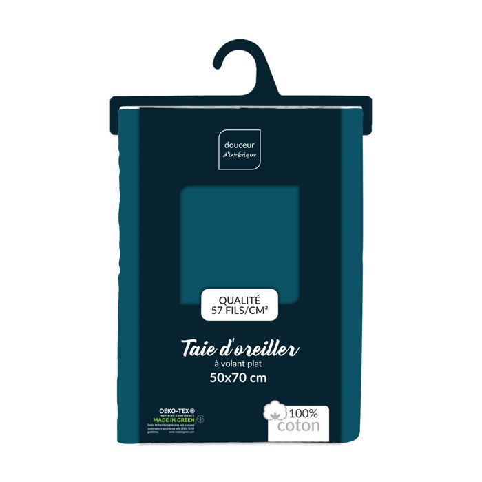 Taie d'oreiller rectangle 50x70 cm - 100% coton - Bleu