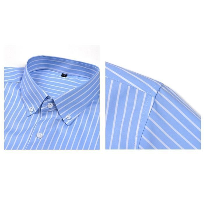 Gestreiftes Herren-Langarmhemd, lässig, Stretch, normale Passform, bequeme Übergröße (EU-Größe), Himmelblau