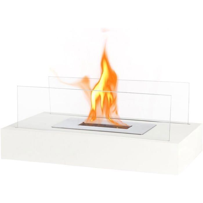 Cheminée de table bioéthanol - ULISEM - 35 cm - Portable - Intérieur/Extérieur - Blanc - Sécurité renforcée