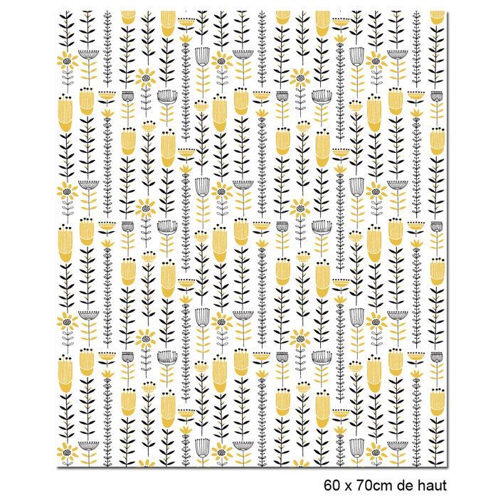Crédence SEVENTY en aluminium adhesive - 60 cm x 70 cm - Jaune, blanc et noir - Face arrière autocollante - Fond de hotte