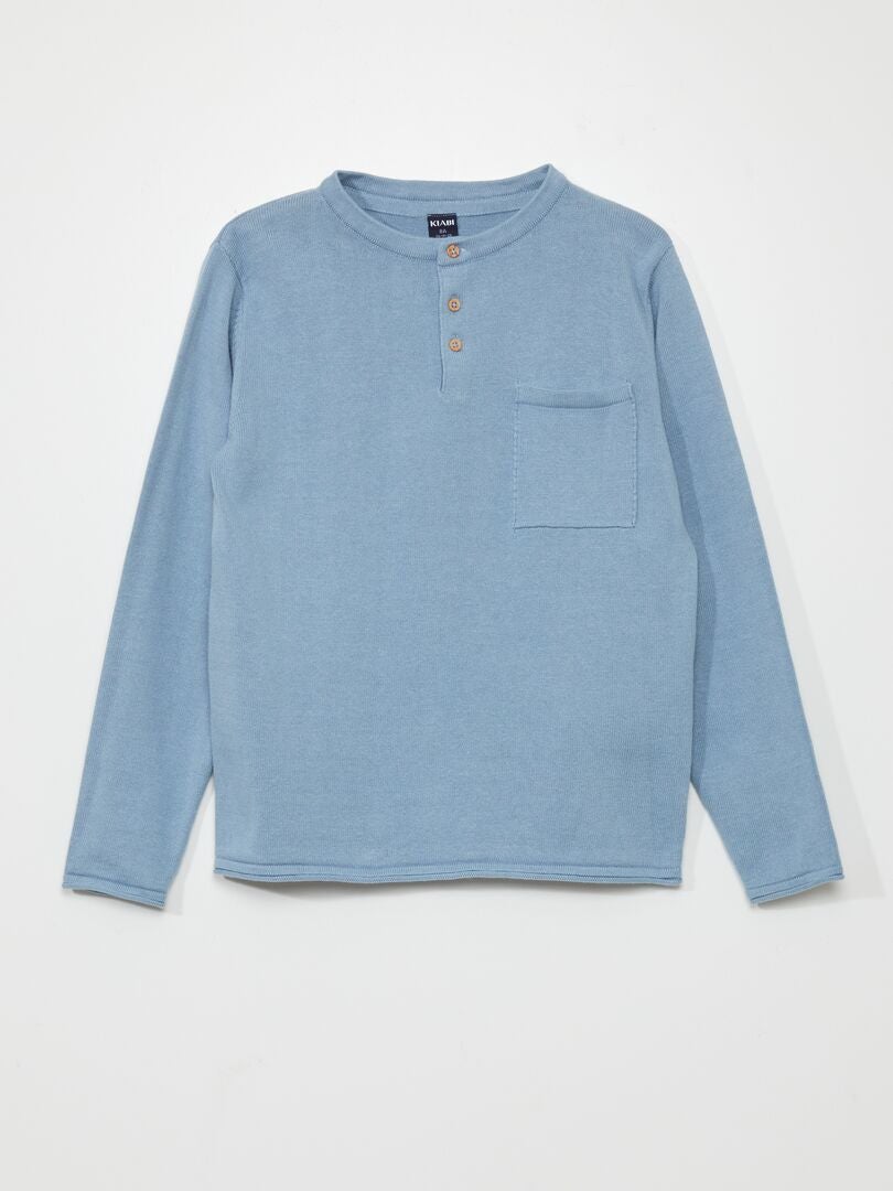 Henley-trui met hals - BLAUW
