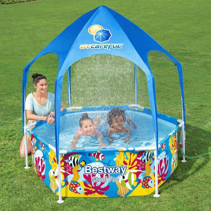 Opblaasbaar zwembad - Bestway - Steel Pro - Ø183x51 cm - UPF 40+ parasol - Zeedieren - 3+