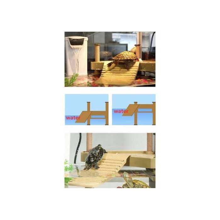 Piattaforma galleggiante per tartarughe/rettili: scaletta, zona prendisole. Accessorio per acquario semi-acquatico.