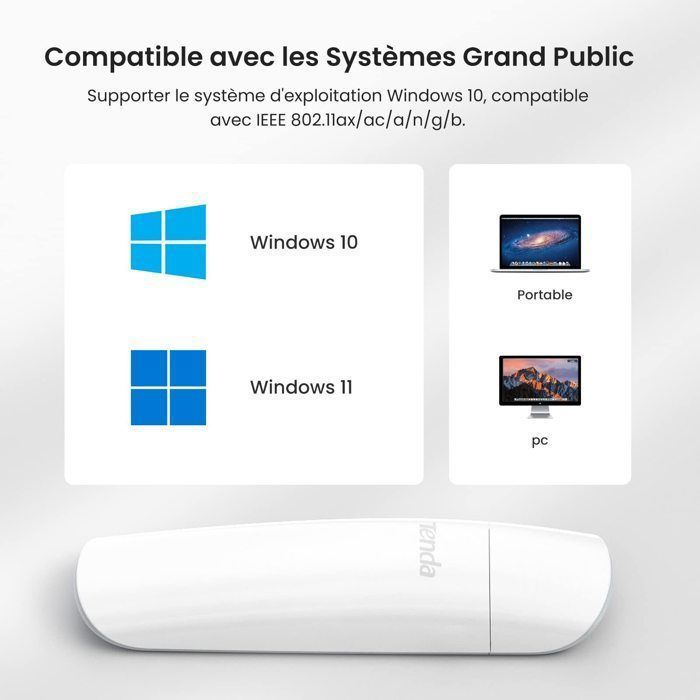 Tenda U18 WiFi 6 AX1800-dongel, dubbelbandsadapter 2,4/5 GHz, USB 3.0, MU-MIMO, kompatibel med Windows 11/10
