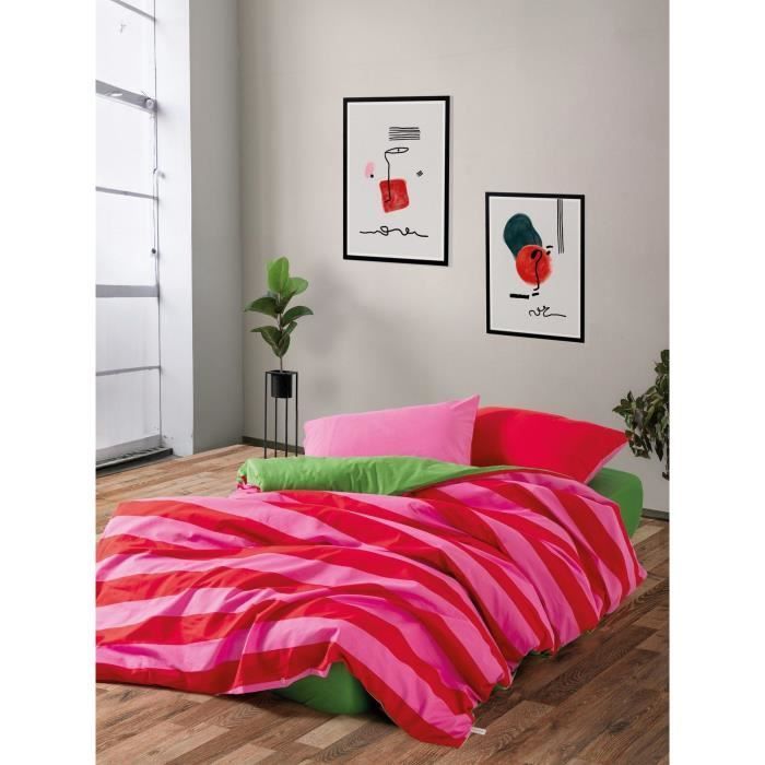 Bettwäsche-Set – 1 Bettbezug (220 x 240 cm) + 2 Kissenbezüge (60 x 60 cm) – 100 % verstärkte Baumwolle – Rosa