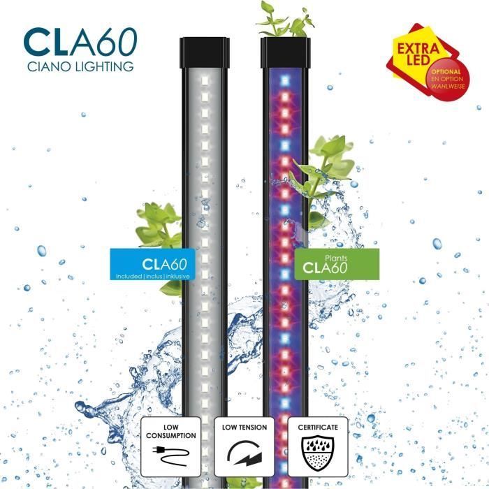 Aquarium 60 cm - CIANO - 58 litres + Filtre + LED + Chauffage + Consommables - Blanc