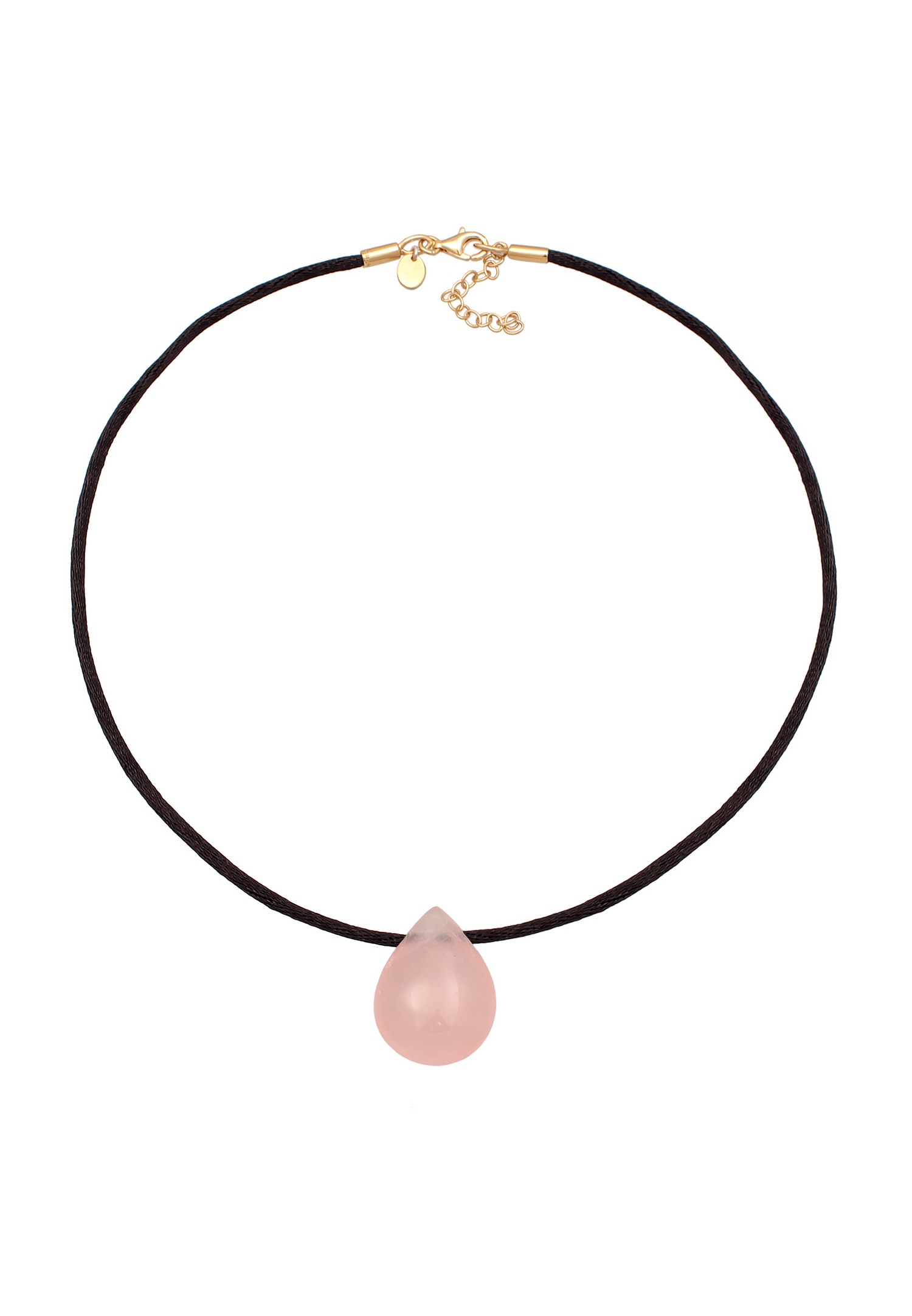 Elli PREMIUM Elli PREMIUM Collier Femmes Choker goutte pendentif en satin avec quartz rose en argent sterling 925 plaqué or