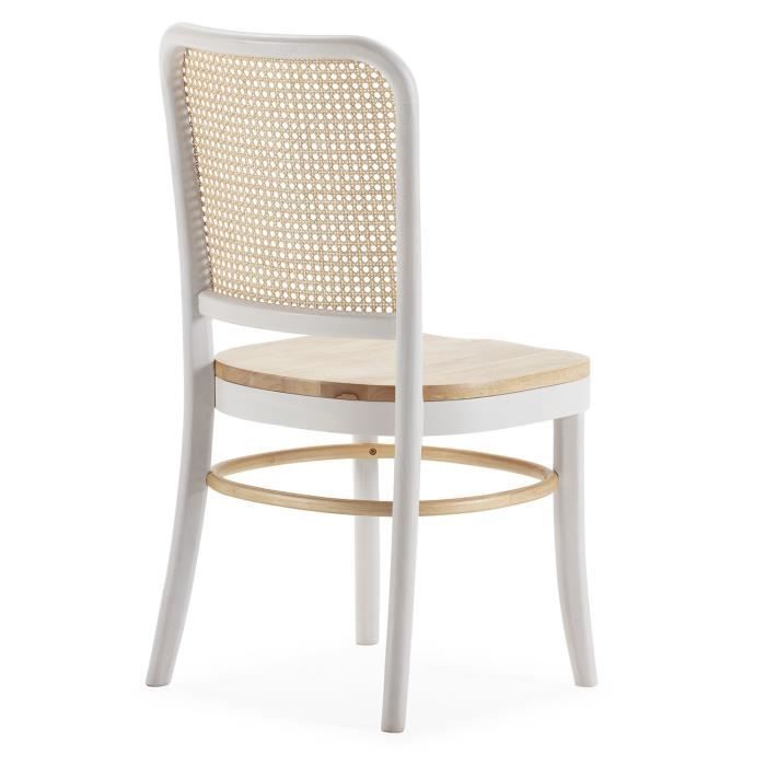Pack de 2 chaises Vesta Couleur Blanc-chêne, Bois Massif et Rotin naturel