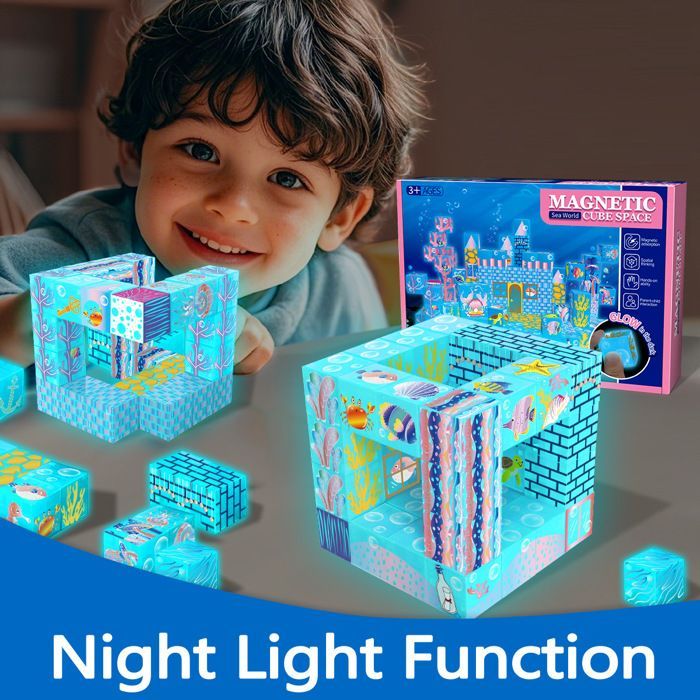 Bloques magnéticos de construcción, 140 cubos magnéticos con luces, juego educativo Montessori para niños de 3 años en adelante.