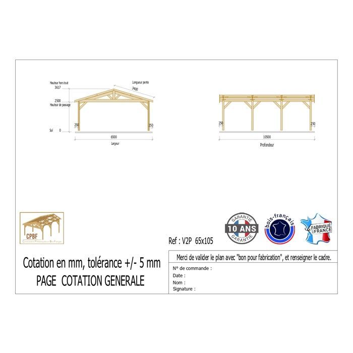 Carport luxe Bois Douglas Français 69 m² – 2 pentes – 8 poteaux – Abri  extérieur – Garantie 10 ans