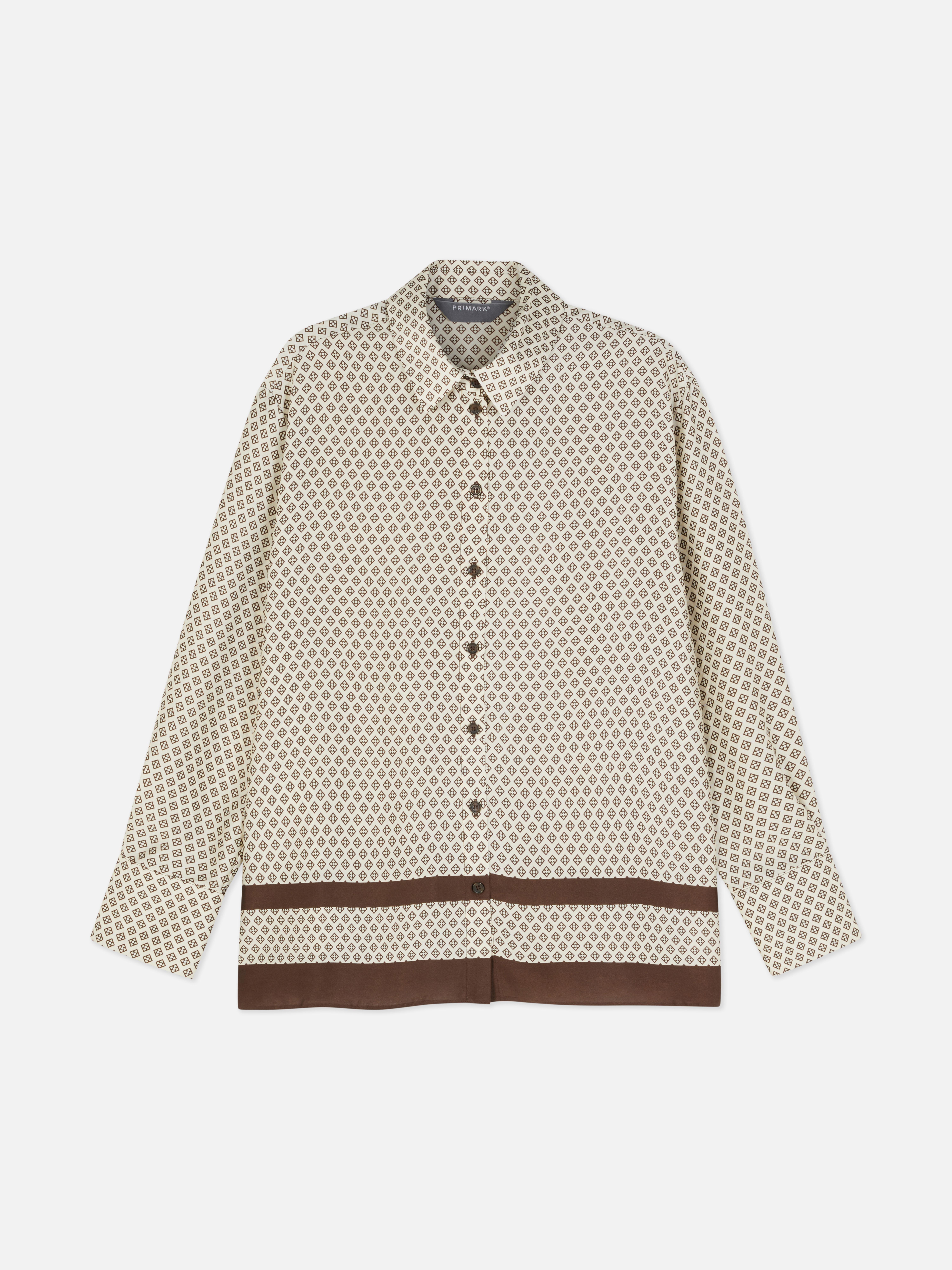 Matchend satijnen pyjamaoverhemd met print Bij dit satijnen overhemd met knoopsluiting hoort een bijpassende broek