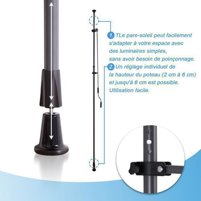 Toldo retráctil gris de 3 m, persiana manual para balcón, no requiere perforación, con parasol de altura ajustable para terraza.