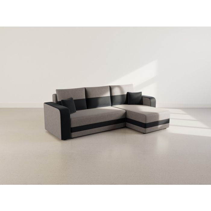 Harvey - Sofá cama esquinero reversible de 4 plazas con espacio de almacenamiento en tela bicolor - Negro / Gris