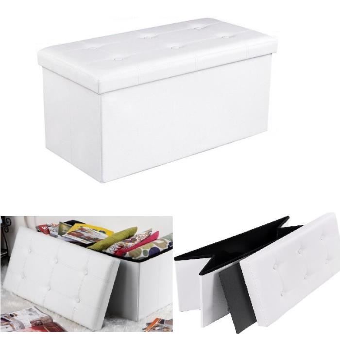 Canapé Pouf avec coffre de rangement - TEENO - Blanc - Simili cuir - 76 x 38 x 38 cm