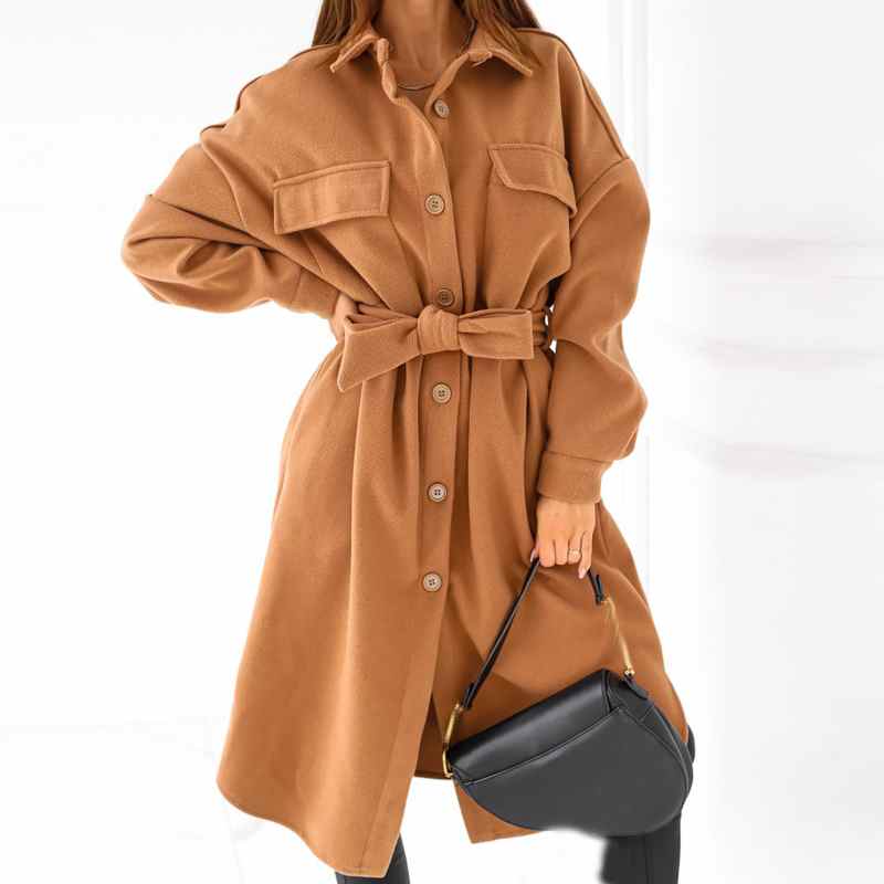 Giacca a maniche lunghe tinta unita calda in lana da donna, abbigliamento casual, cappotto di lana a maniche larghe, giacca elegante e raffinata, abiti lunghi