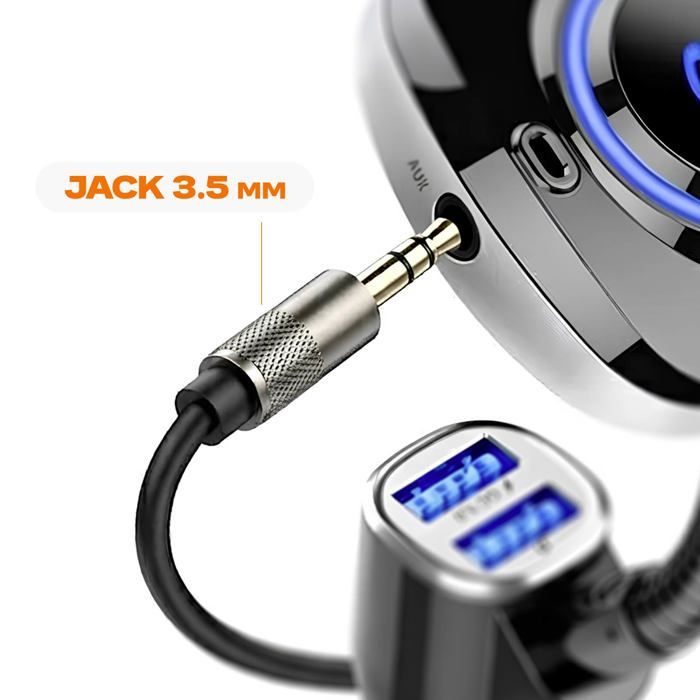 Kit mains libres Bluetooth - Universel - Transmission FM - Télécommande incluse - Cordon flexible - Noir