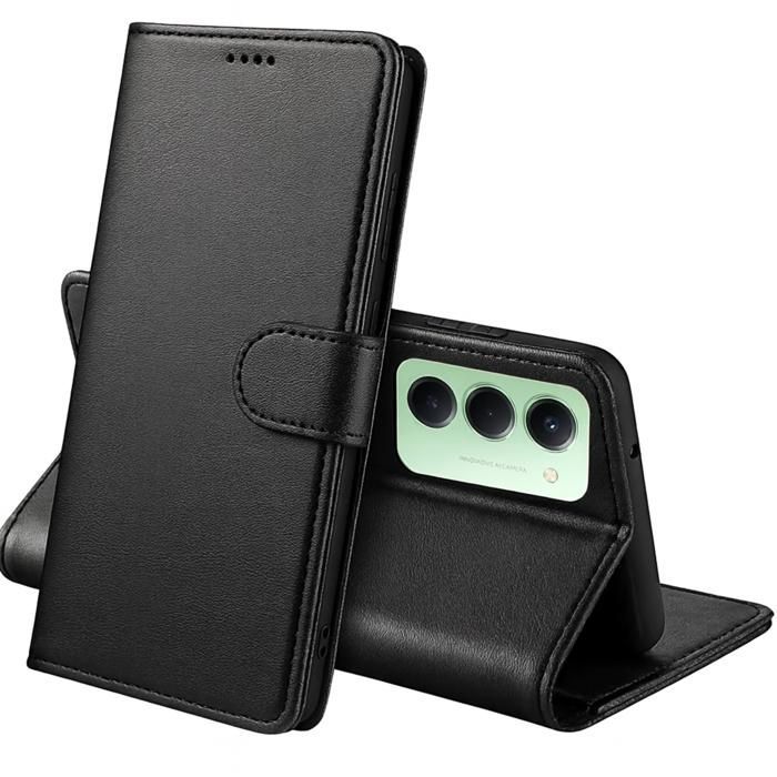 Coque - PHONILLICO - Xiaomi Redmi 15 - Portefeuille Noir - Clapet Aimanté - Rangement Cartes