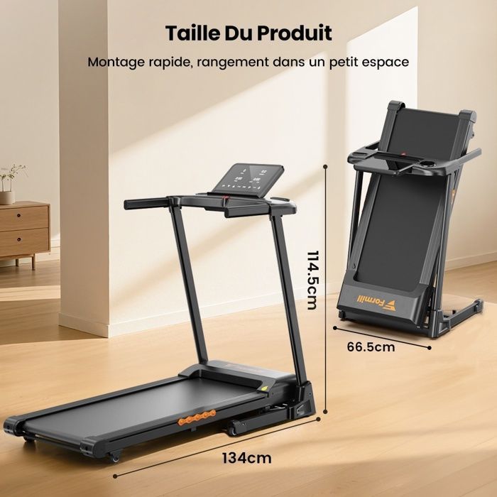 FORMILL Tapis de Course Pliable FT61 - 3.0 HP, Inclinaison 0–15%, 12 programmes, Vitesse 1–14 km/h