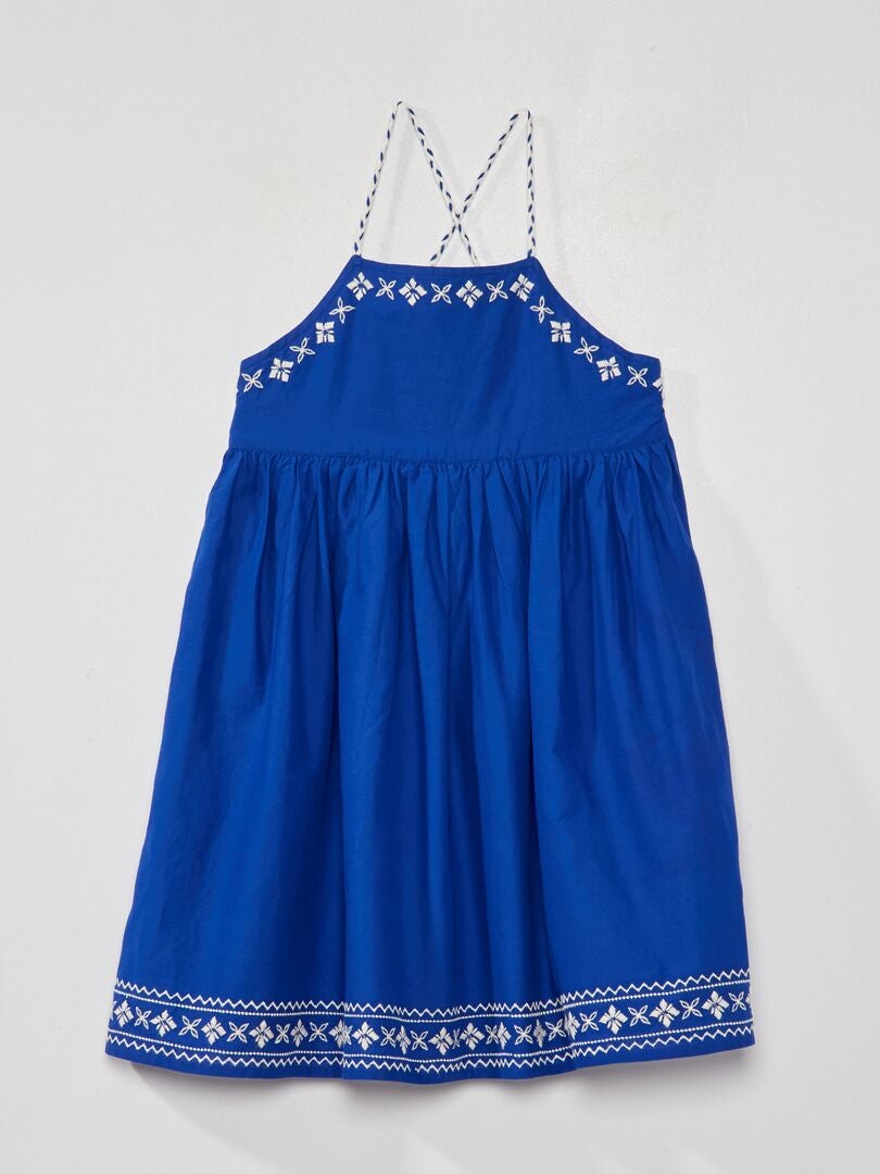 Jurk met wijde rok - blauw/wit