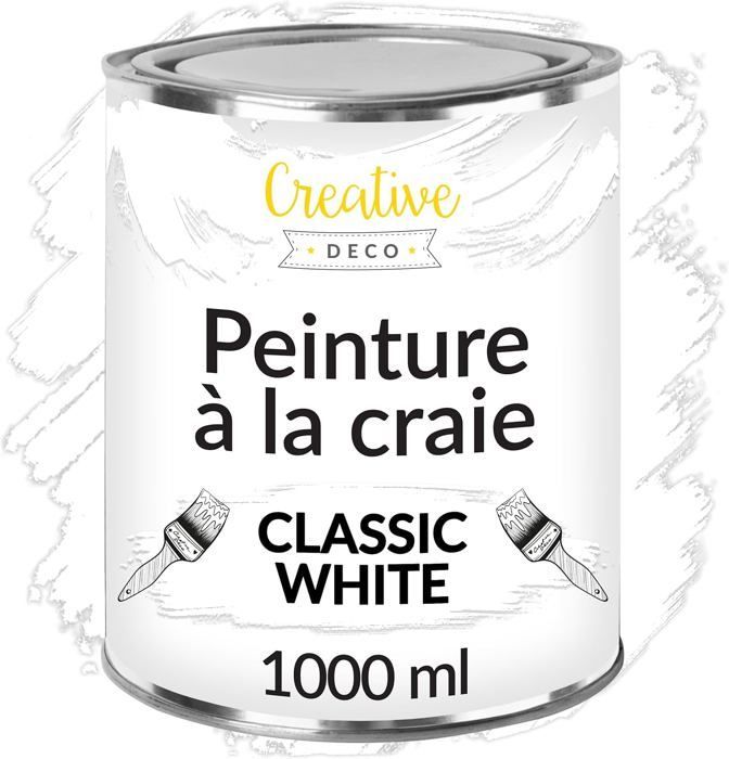 Peinture Blanche Craie - CREATIVE DECO - 1L - Effet Vintage et Antique - Mat et Lavable