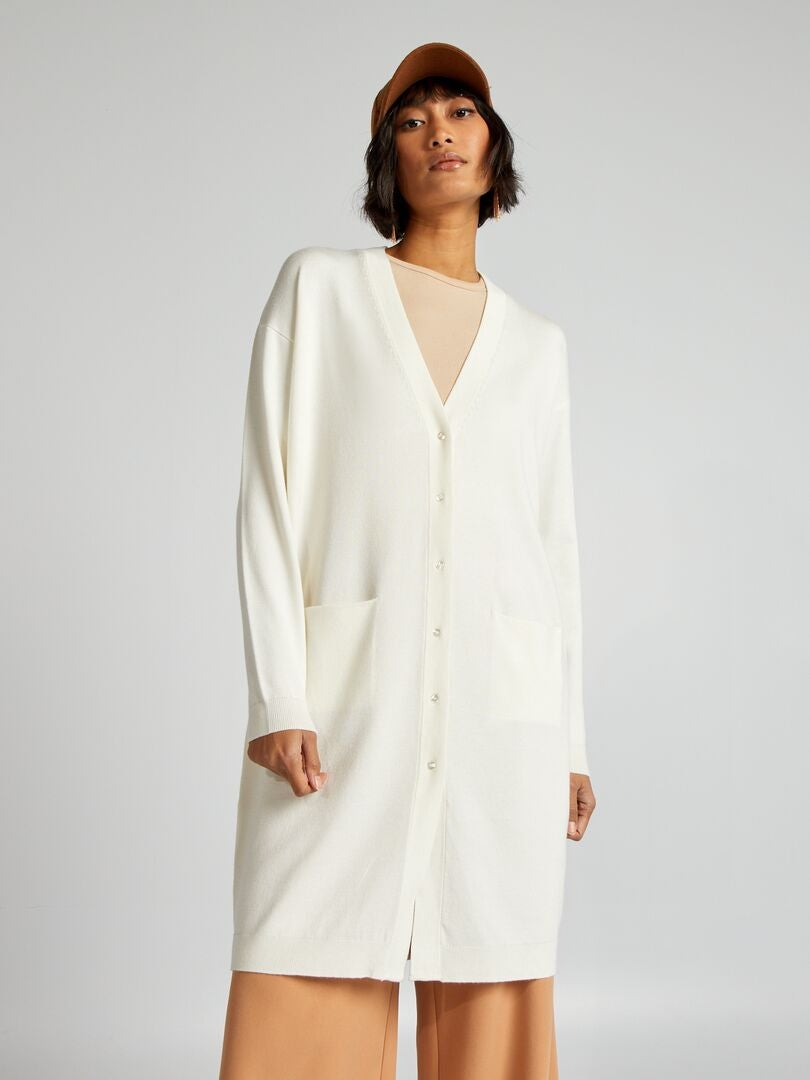 Lange cardigan met knoopjes - WIT