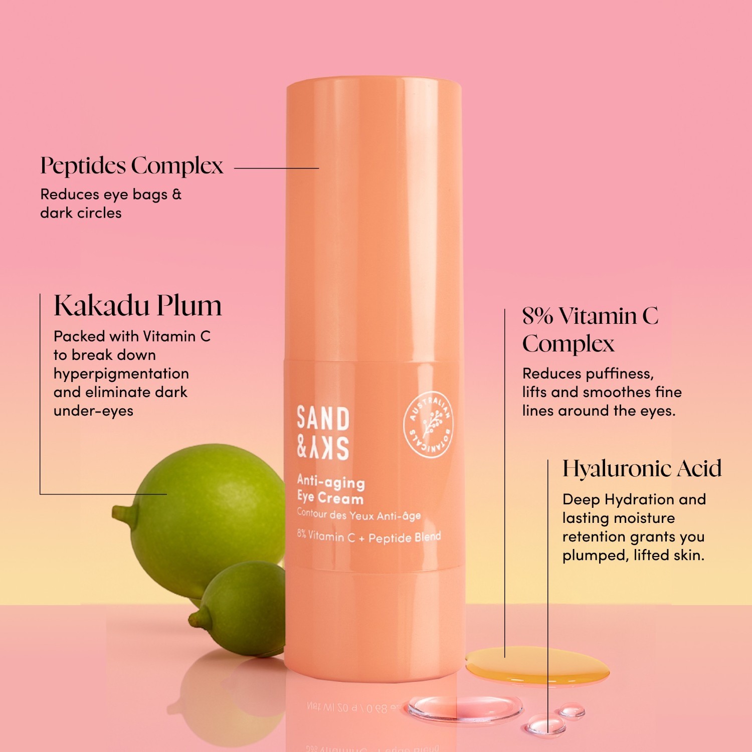 „Sand & Sky“ senėjimą stabdantis paakių kremas – 20 g